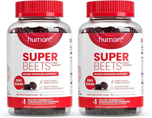 humanN SuperBeets Heart Gummies - Beet Gummy with Heart-Healthy Energy Support, Grape Seed Extract & Beetroot Powder, Sugar Free - Pomegranate Berry Flavor, 120 Count