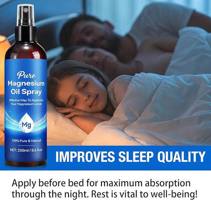 Magnesium Oil Spray 8.6Fl Oz, Pure Magnesium Spray for Feet, Body and Skin, Topical Mg Oil, Easy to Absorb