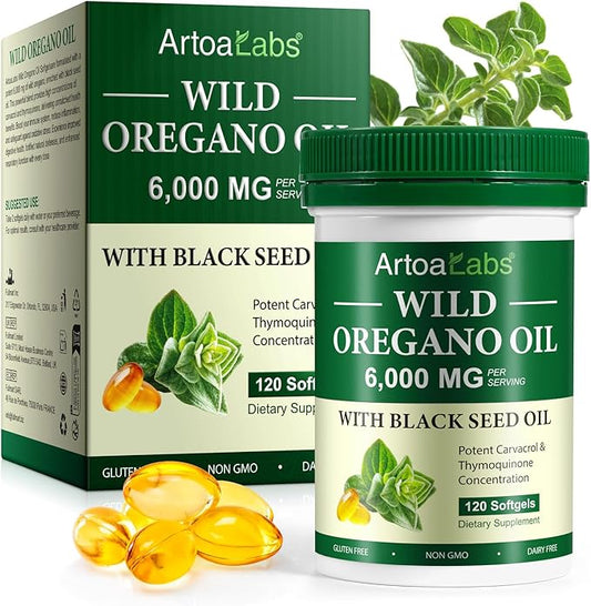 Oil of Oregano 120 Softgels, Wild Oregano Oi_l Garlic Extract Olive Leaf and Black Seed Oil - Plant Based, Immune Support & Digestive Health Supplement for Women and Men
