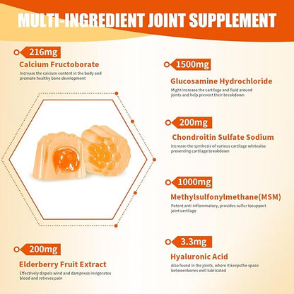 Glucosamine Chondroitin Gummies with MSM for Men Women - Sugar Free Extra Strength Joint Support Glucosamine Gummies Supplement for Adults Flexibility Back Knees Hands Pineapple Flavor (2 Packs)