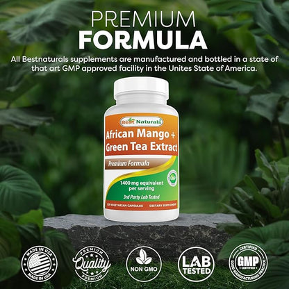 Best Naturals African Mango with Green Tea 1400 mg per Serving - 120 Vegetarian Capsules
