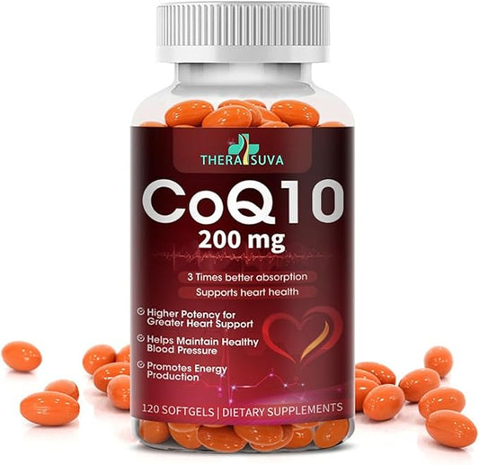High Absorption CoQ10 200mg - Vegan, Gluten Free, Natural Supplement for Heart Health + Stamina Support + Brain Function - 120 Softgels, 60 Day Supply