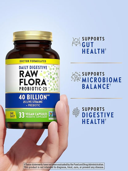Nature's Truth Raw Flora Probiotic with Prebiotics | 40 Billion CFU | Daily Digestive Vegan Capsules | Gluten Free Supplement for Men and Women