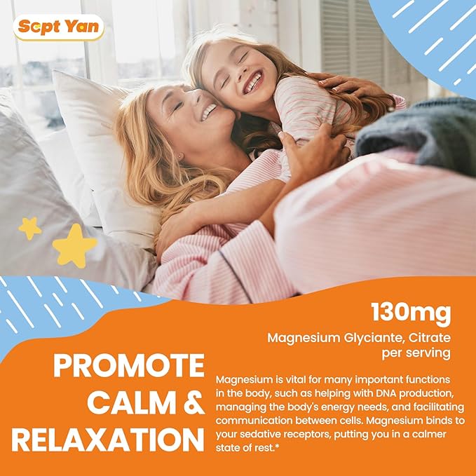 Kids Magnesium Gummies - Magnesium Glycinate Citrate Gummies Supplement for Kids & Adults with Vitamin B6, L-theanine - Calm Magnesium for Sleep Stress Relaxation Bones, Sugar Free Orange Flavor 60ct