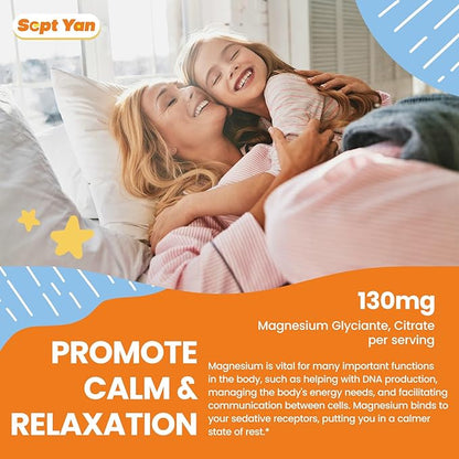 Kids Magnesium Gummies - Magnesium Glycinate Citrate Gummies Supplement for Kids & Adults with Vitamin B6, L-theanine - Calm Magnesium for Sleep Stress Relaxation Bones, Sugar Free Orange Flavor 60ct