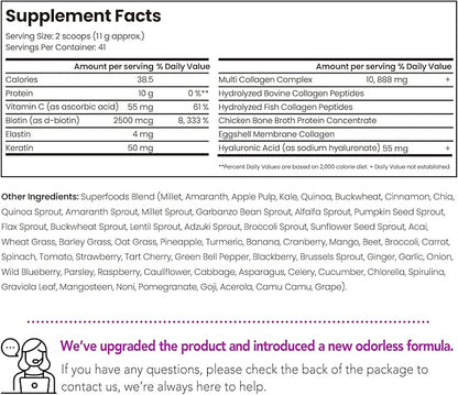 VEV Multi Collagen Peptides Powder, 1 lb – Type I, II, III, V, X, Hydrolyzed Collagen, Hyaluronic Acid Power, Biotin, Vitamin C, Supports Skin, Unflavored, Dissolves Easily