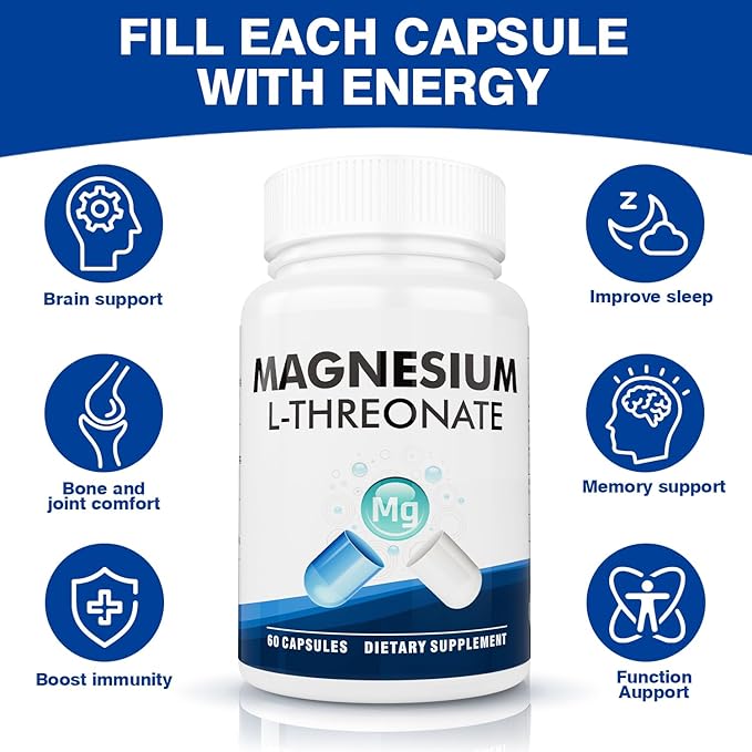 Magnesium L-Threonate Supplement, 59 Capsules, Liposomal Magnesium for Brain, Energy, and Heart Health, Supports Relaxation & Overall Daily Wellness Naturally