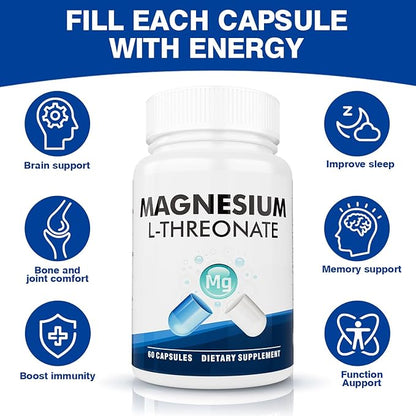 Magnesium L-Threonate Supplement, 59 Capsules, Liposomal Magnesium for Brain, Energy, and Heart Health, Supports Relaxation & Overall Daily Wellness Naturally