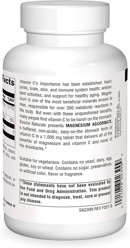Source Naturals Magnesium Ascorbate, Gentle Non-Acidic Vitamin C*, 1000mg - 120 Tablets