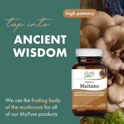 PURE ESSENCE LABS MyPure Maitake Mushrooms - Mushroom Powder Supplement for Immune System Support, Stress Relief, Build Energy, Strength Booster for Men & Women - 1 Month Supply