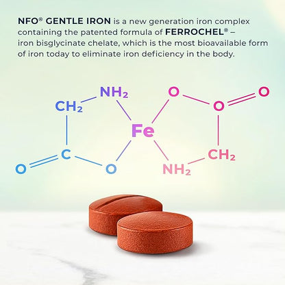 NFO Gentle Iron [100 Tablets] Norwegian Natural High Dose Iron Complex with The Patented Ferrochel Formula The Most bioavailable Form Against Iron Deficiency More efficient by 90% Suitable for Vegans