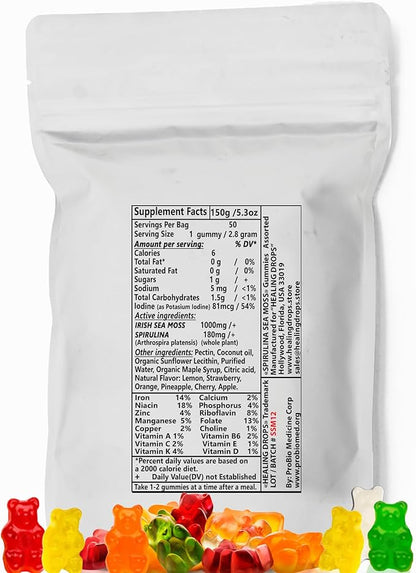 Spirulina Gummies Sea Moss Gummies - Superfood Supplement for Overall Wellness - Spirulina Sea Moss Gummy Bears Made with Blue-Green Spirulina Powder & Sea Moss Extract