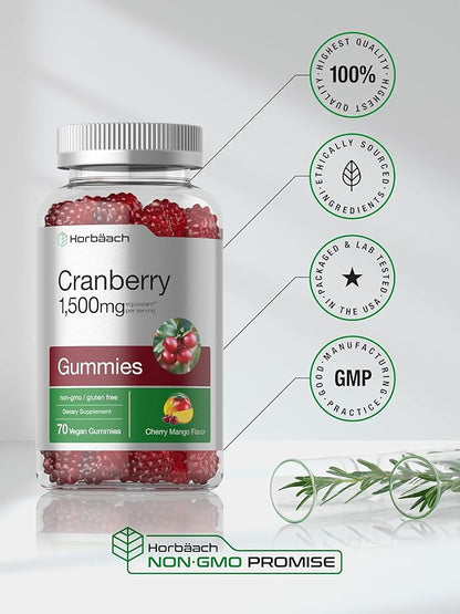Horbäach Cranberry Gummies | 70 Count | Vegan, Non-GMO, and Gluten Free Supplement | High Potency Extract Formula