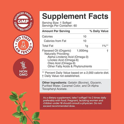Bundle of Natural Hemp Seed Oil Capsules and Omega Flaxseed Oil 1000mg Softgels - with Essential Fatty Acids for Joint Support - Natural Omega 3 6 9 Supplement for Hair Skin and Nails
