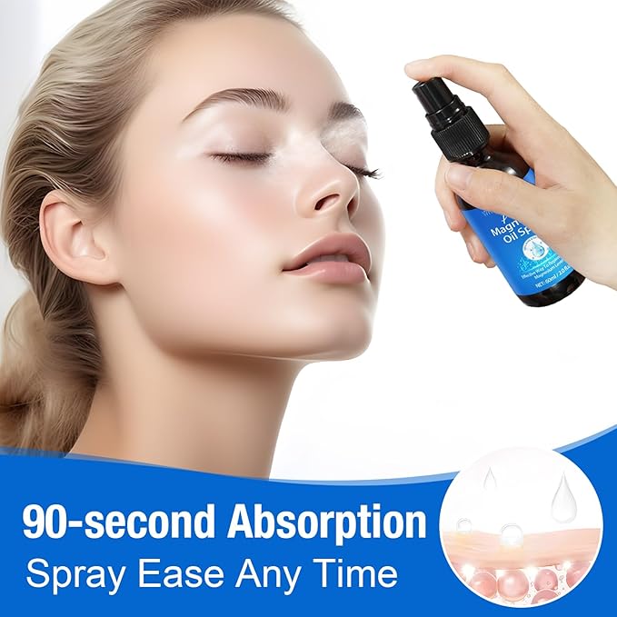 Magnesium Spray, Pure Magnesium Oil Spray for Feet, Organic Natural Ingredient in Glass Bottle, Easy to Absorb and Use