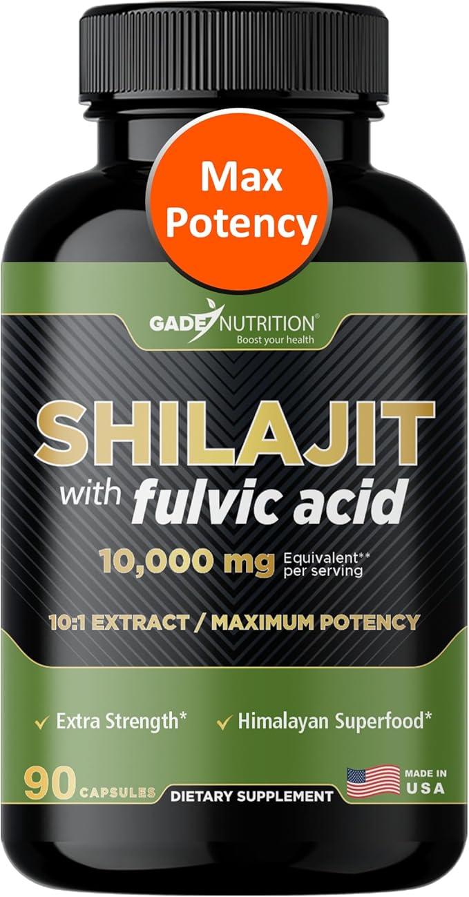Gade Nutrition Pure Shilajit Capsules | Himalayan Shilajit with Fulvic Acid and Essential Minerals to Combat Fatigue | Veggie Capsules | Made in USA