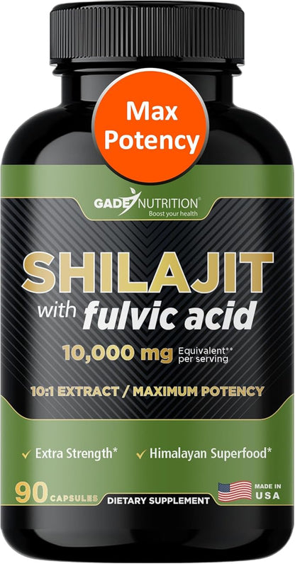 Gade Nutrition Pure Shilajit Capsules | Himalayan Shilajit with Fulvic Acid and Essential Minerals to Combat Fatigue | Veggie Capsules | Made in USA