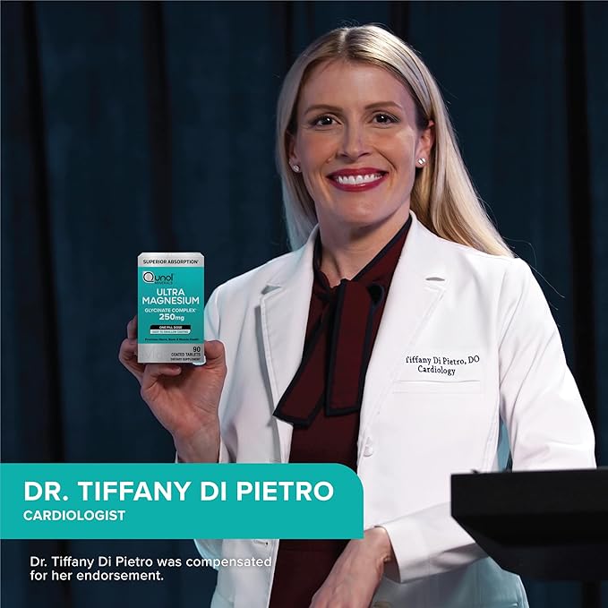 Qunol Magnesium Glycinate Complex, Gentle on Stomach, 250mg One Pill Dose, Superior-Absorption Magnesium, Nerve, Bone and Muscle Health Supplement, 90 Count (Pack of 1)