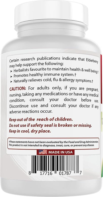 Best Naturals Elderberry Sambucus Nigra Extract 10:1 500 mg 120 Veg Capsules