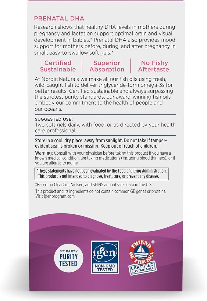 Nordic Naturals Pro Prenatal DHA, Unflavored - 830 mg Omega-3 + 400 IU Vitamin D3-90 Soft Gels - Supports Brain Development in Babies During Pregnancy & Lactation - Non-GMO - 45 Servings
