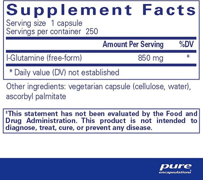Pure Encapsulations L-Glutamine 850 mg | Supplement for Immune and Digestive Support, Gut Health and Lining Repair, Metabolism Boost, and Muscle Support* | 250 Capsules