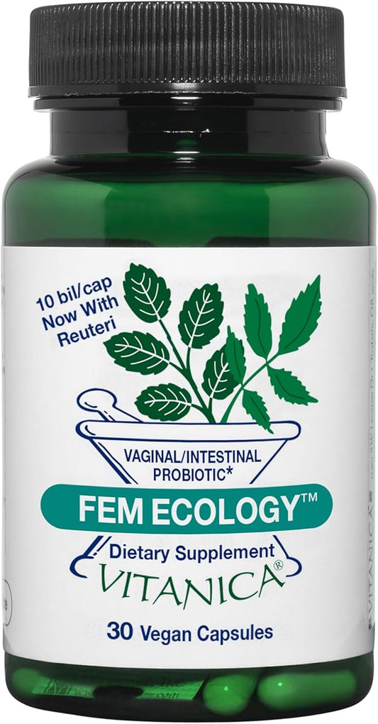 Vitanica FemEcology, Vaginal and Intestinal Probiotic Support, Vegetarian, 30 Capsules