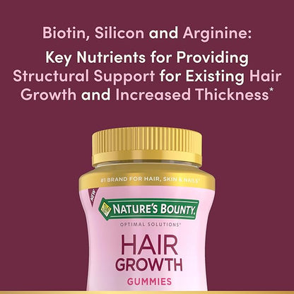 Nature's Bounty Hair Growth Gummies for Supporting Thicker, Fuller Hair with Biotin, Silicon & Arginine, Peach Mango Flavor – Gluten Free, Contains No Lactose, Sodium or Fish, 60 Count/30 Servings