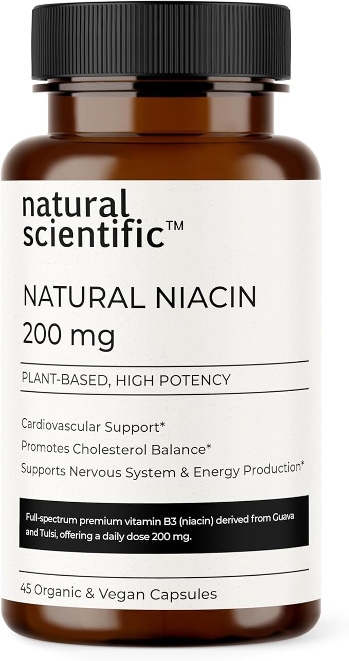 Vitamin B3 (Niacin) Supplement 200mg - from Organic Guava and Tulsi - 45 Capsules, 15-Day Supply - for Women and Men