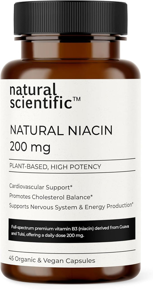 Vitamin B3 (Niacin) Supplement 200mg - from Organic Guava and Tulsi - 45 Capsules, 15-Day Supply - for Women and Men