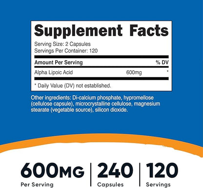 Nutricost Alpha Lipoic Acid 600mg, 240 Vegetarian Capsules - Gluten Free, Soy Free & Non-GMO, 120 Servings (2 Bottles)
