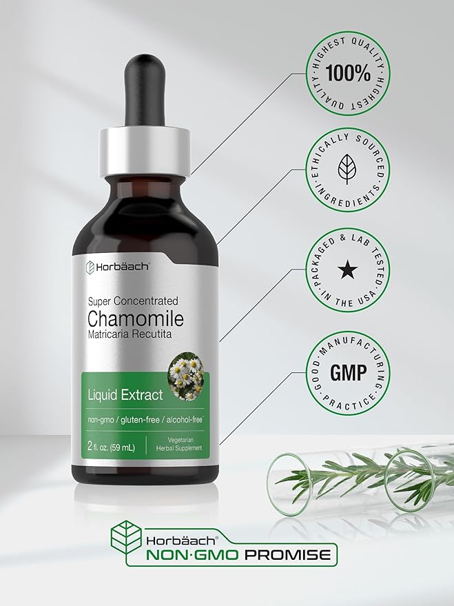 Horbäach Chamomile Extract Liquid | 2 fl oz | Alcohol Free Supplement | Vegetarian, Non-GMO, Gluten Free Tincture