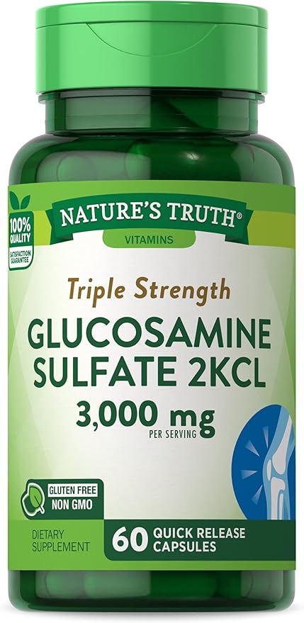 Nature's Truth Glucosamine Sulfate Capsules | 3000mg | 60 Count | Triple Strength | Non-GMO & Gluten Free Supplement
