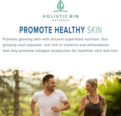 Holistic Bin Korean Red Ginseng Capsules Pure Panax Ginseng Supplement | Vegan, Gluten Free, Non GMO, No Fillers | Rich in Ginsenosides (40 Capsules)