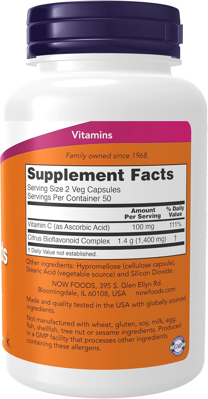 NOW Supplements, Citrus Bioflavonoids 700mg, Supports Immune System*, Cell Defense*, 100 Capsules