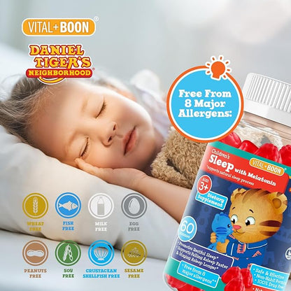 Daniel Tiger - Kids Melatonin Gummies for Children Ages 3 & Up (60 Count) Sleep Gummies for Kids Supports Natural Sleep Non Habit Forming - Vegan, Non GMO Gluten Free Gummy