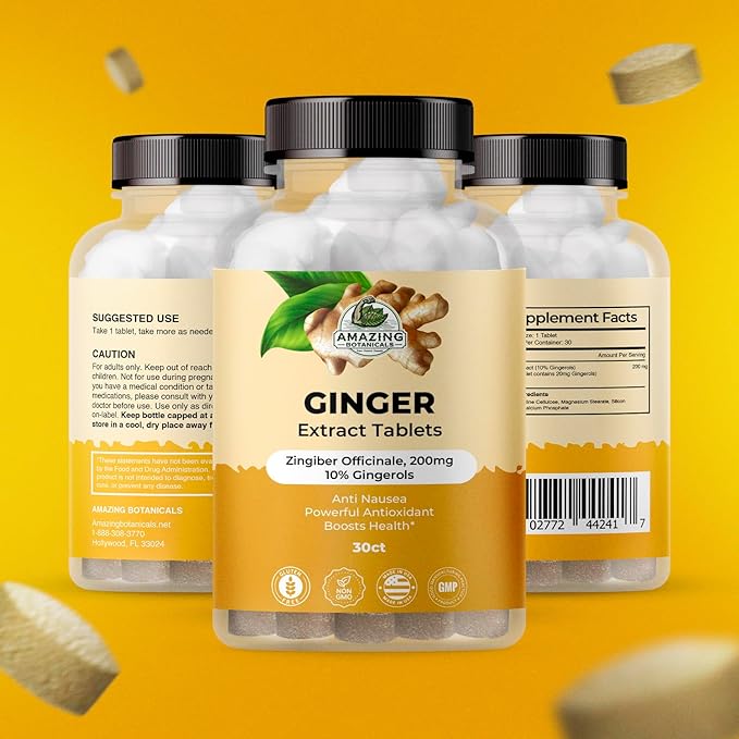 Ginger Root Extract Tablets 200 mg - 10% Gingerols, 20 mg per Tablet, 30 Tablets