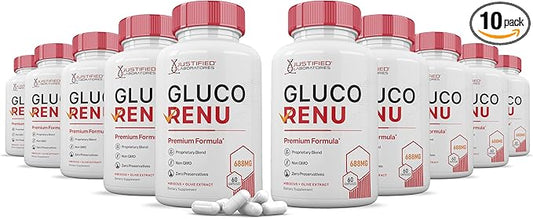 (10 Pack) Gluco Renu 688MG Glyco Support Pills Premium Formula Gluo Renew Glycogen Support Formulated Hawthrone Hibiscus Garlic Junpier Powder Olive Green Tea Extract 600 Capsules