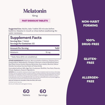 Natrol Fast Dissolve Melatonin 10 mg, Melatonin Supplements for Restful Sleep, Sleep Support for Adults, 60 Strawberry-Flavored Tablets, Up to a 60 Day Supply