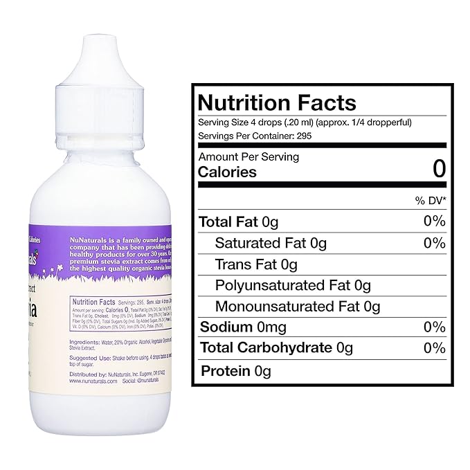 Nunaturals Clear Extract NuStevia, Plant-Based Sweetener, 2 oz, 2 Pack, Plastic