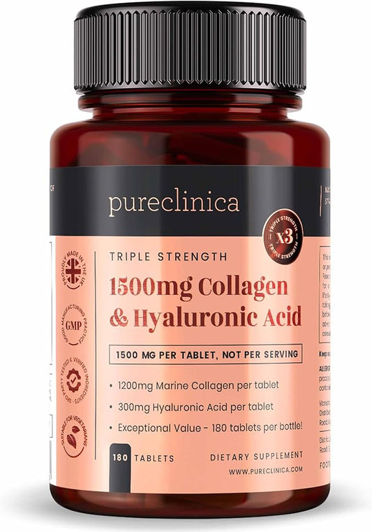 pureclinica 1500mg UltraColl Collagen (1200mg) and Hyaluronic Acid (300mg) x 180 Tablets - 6 Months Supply