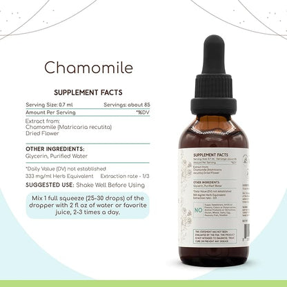 Chamomile B60 Alcohol-Free Herbal Extract Tincture, Concentrated Liquid Drops Natural Chamomile (Matricaria Recutita) Dried Flower (2 fl oz)