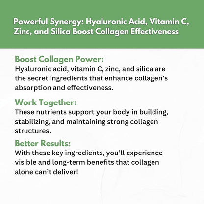 Collagen Peptides Powder with Vitamin C & Hyaluronic Acid - from Organic Cleanest Sources & Super High Absorption - Hydrolyzed Multi Type I, II, III, V, X - Skin Hair Supplement Made in USA