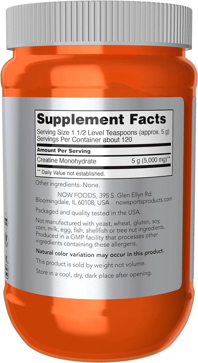 NOW Foods Sports Nutrition, Creatine Monohydrate Powder, Mass Building*/Energy Production*, 21.2-Ounce