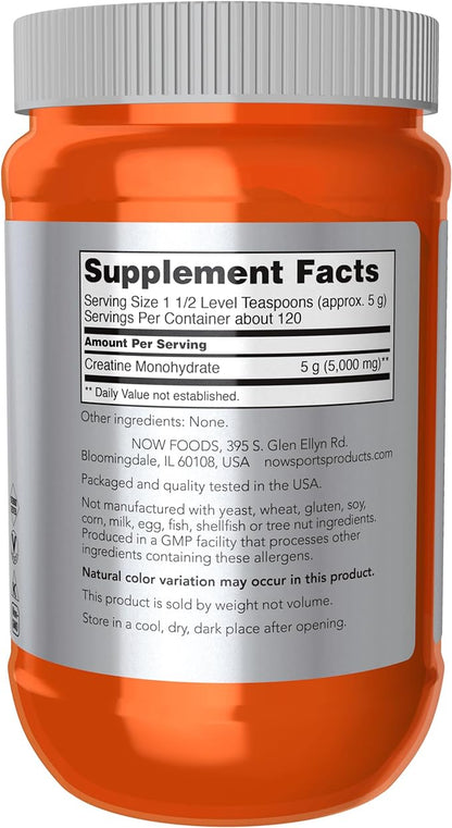 NOW Foods Sports Nutrition, Creatine Monohydrate Powder, Mass Building*/Energy Production*, 21.2-Ounce