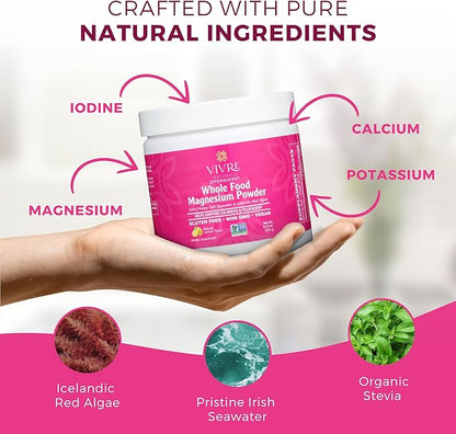 Effervescent Whole Food Magnesium Powder -Sustainably Sourced from Irish Seawater & Icelandic Red Algae - 350 mg per serving |Gentle on Stomach |Non-GMO, Vegan, Gluten-Free– 30 Servings