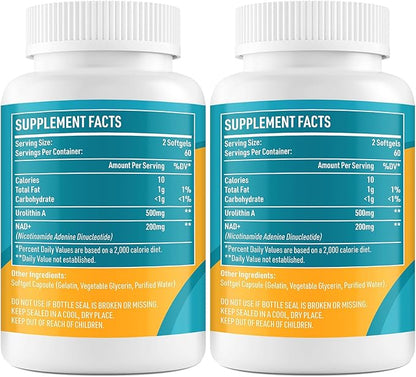 Urolithin A 500mg,NAD+ 200mg,High Absorption,2 Pack