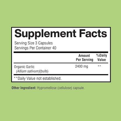 Garlic Capsules 2400mg - Made with Organic Garlic Bulbs, California US Grown - Natural Immune Support Supplement 40 Day Supply