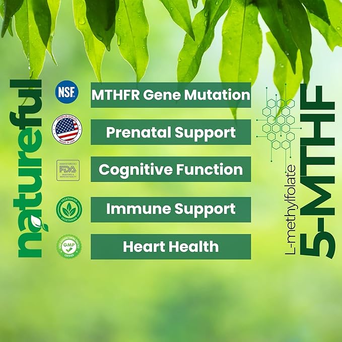 L Methylfolate 15mg - 60 Tablets, Professional Strength Vitamin B9 Folate Supplement, 5-MTHF Supports Brain, Mood, Methylation, Nerve Health, Fetal Development - Bioactive Form