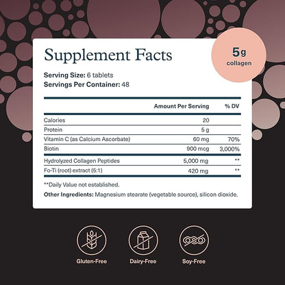 Youtheory Men's Collagen - 5,000 mg Collagen - Daily Supplement for Men - for Hair & Skin Support* - Gluten, Soy & Dairy Free - 290 Tablets