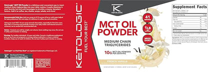 Ketologic MCT Oil Powder (1 LB) (French Vanilla) - 41 Servings, Medium Chain Triglycerides Powder Supplement